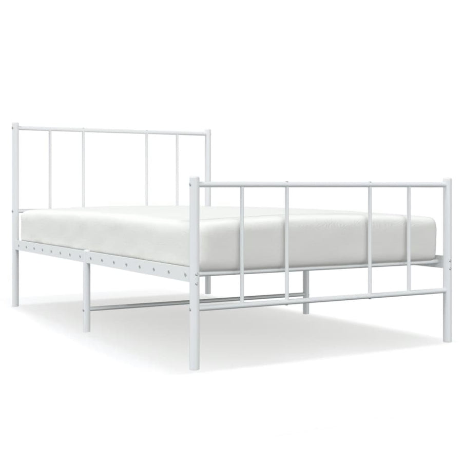 Bedframe Met Hoofd- En Voeteneinde Metaal 90 x 190 cm Wit met hoofdbord & voetbord