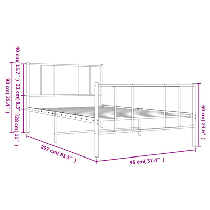 Bedframe Met Hoofd- En Voeteneinde Metaal 90 x 200 cm Wit met hoofdbord & voetbord