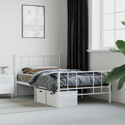 Bedframe Met Hoofd- En Voeteneinde Metaal 100 x 190 cm Wit met hoofdbord & voetbord