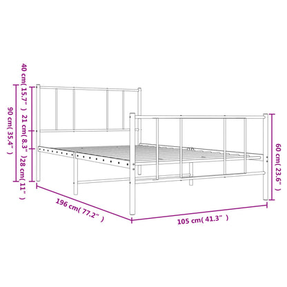 Bedframe Met Hoofd- En Voeteneinde Metaal 100 x 190 cm Wit met hoofdbord & voetbord