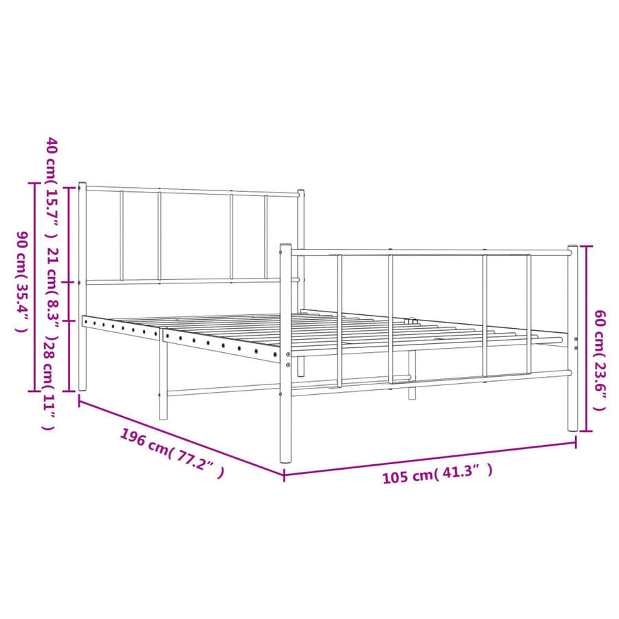 Bedframe Met Hoofd- En Voeteneinde Metaal 100 x 190 cm Wit met hoofdbord & voetbord