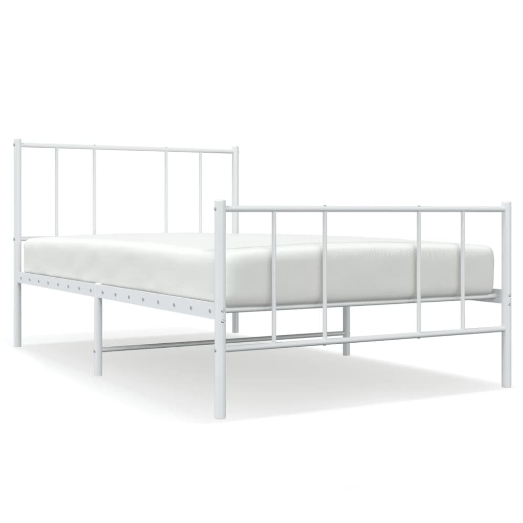 Bedframe Met Hoofd- En Voeteneinde Metaal 107 x 203 cm Wit met hoofdbord & voetbord