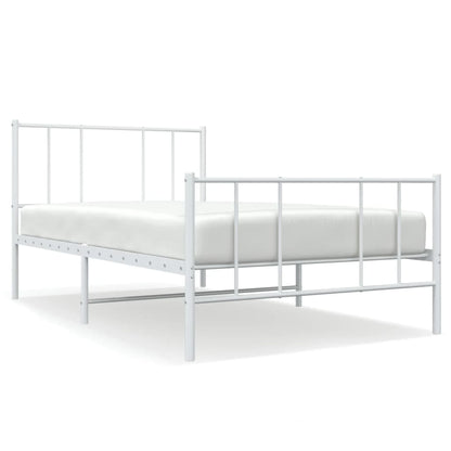 Bedframe Met Hoofd- En Voeteneinde Metaal 107 x 203 cm Wit met hoofdbord & voetbord