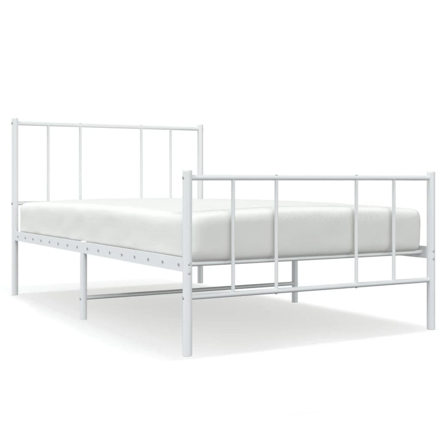 Bedframe Met Hoofd- En Voeteneinde Metaal 107 x 203 cm Wit met hoofdbord & voetbord