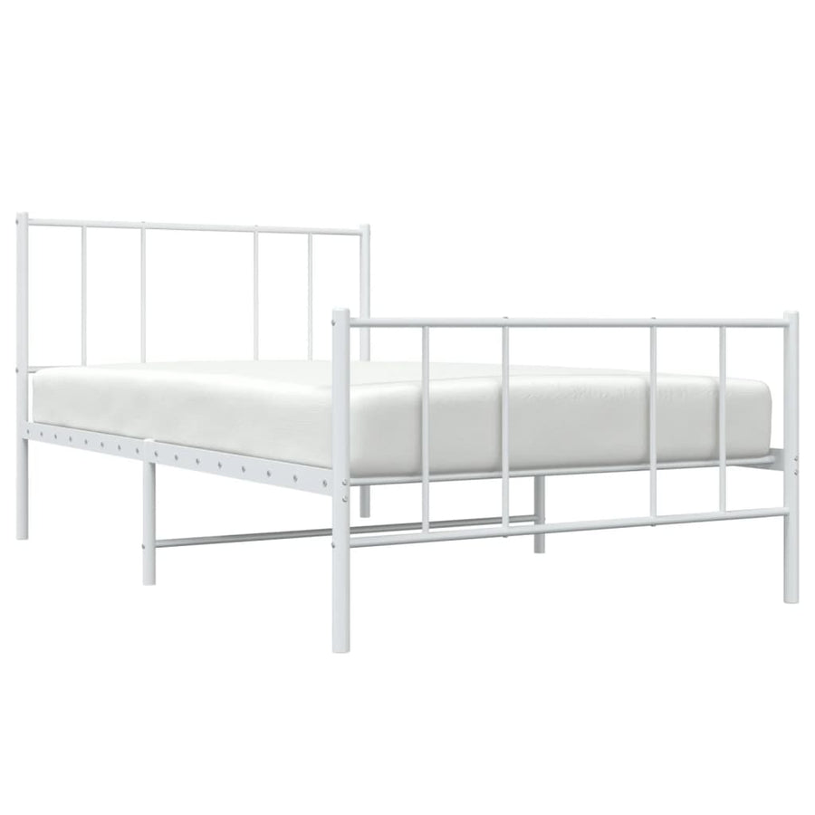 Bedframe Met Hoofd- En Voeteneinde Metaal 107 x 203 cm Wit met hoofdbord & voetbord