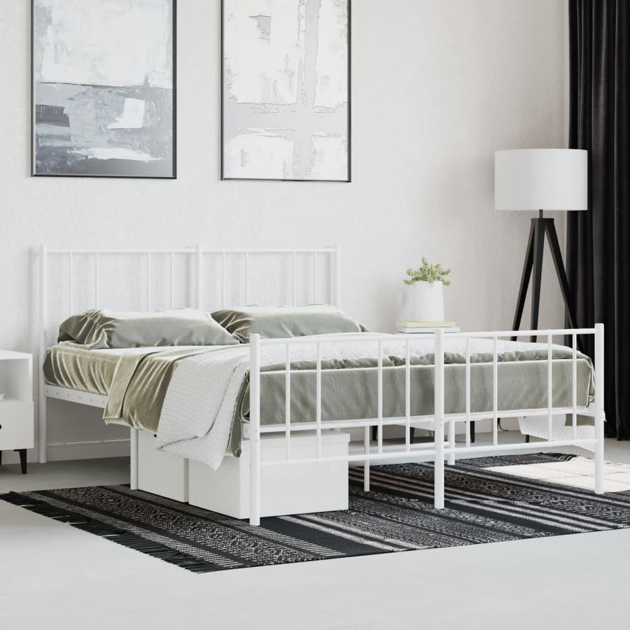 Bedframe Met Hoofd- En Voeteneinde Metaal 120 X 190 Cm Wit met hoofdbord & voetbord