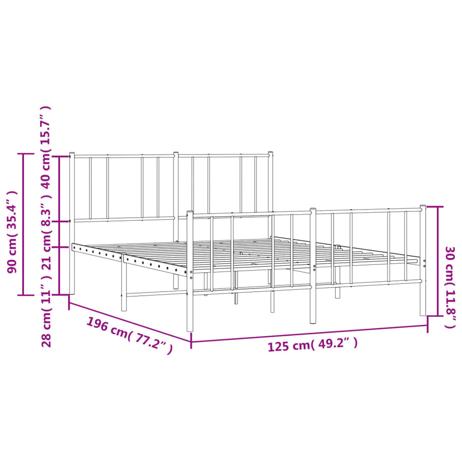 Bedframe Met Hoofd- En Voeteneinde Metaal 120 X 190 Cm Wit met hoofdbord & voetbord
