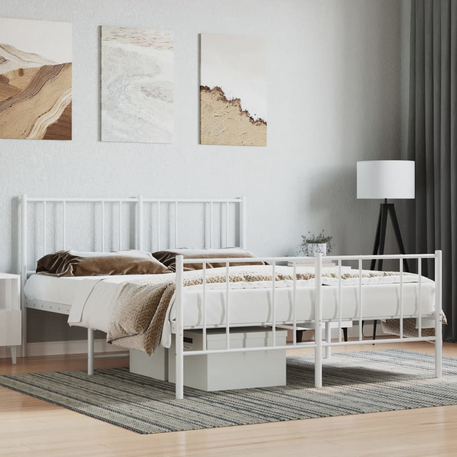 Bedframe Met Hoofd- En Voeteneinde Metaal 120 X 190 Cm Wit met hoofdbord & voetbord