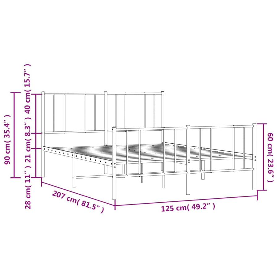 Bedframe Met Hoofd- En Voeteneinde Metaal 120 x 200 cm Wit met hoofdbord & voetbord
