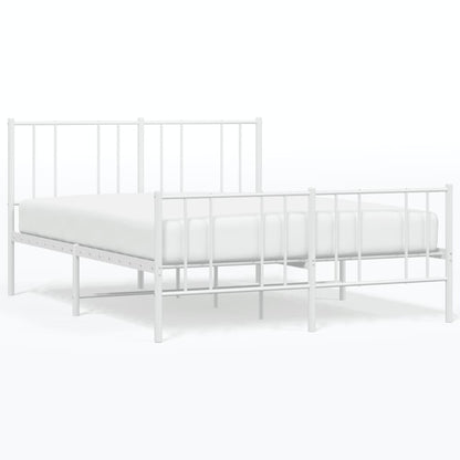 Bedframe Met Hoofd- En Voeteneinde Metaal 135 x 190 cm Wit met hoofdbord & voetbord