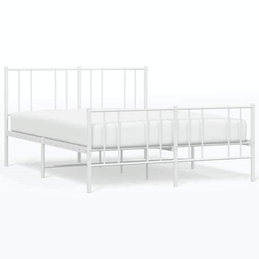 Bedframe Met Hoofd- En Voeteneinde Metaal 135 x 190 cm Wit met hoofdbord & voetbord