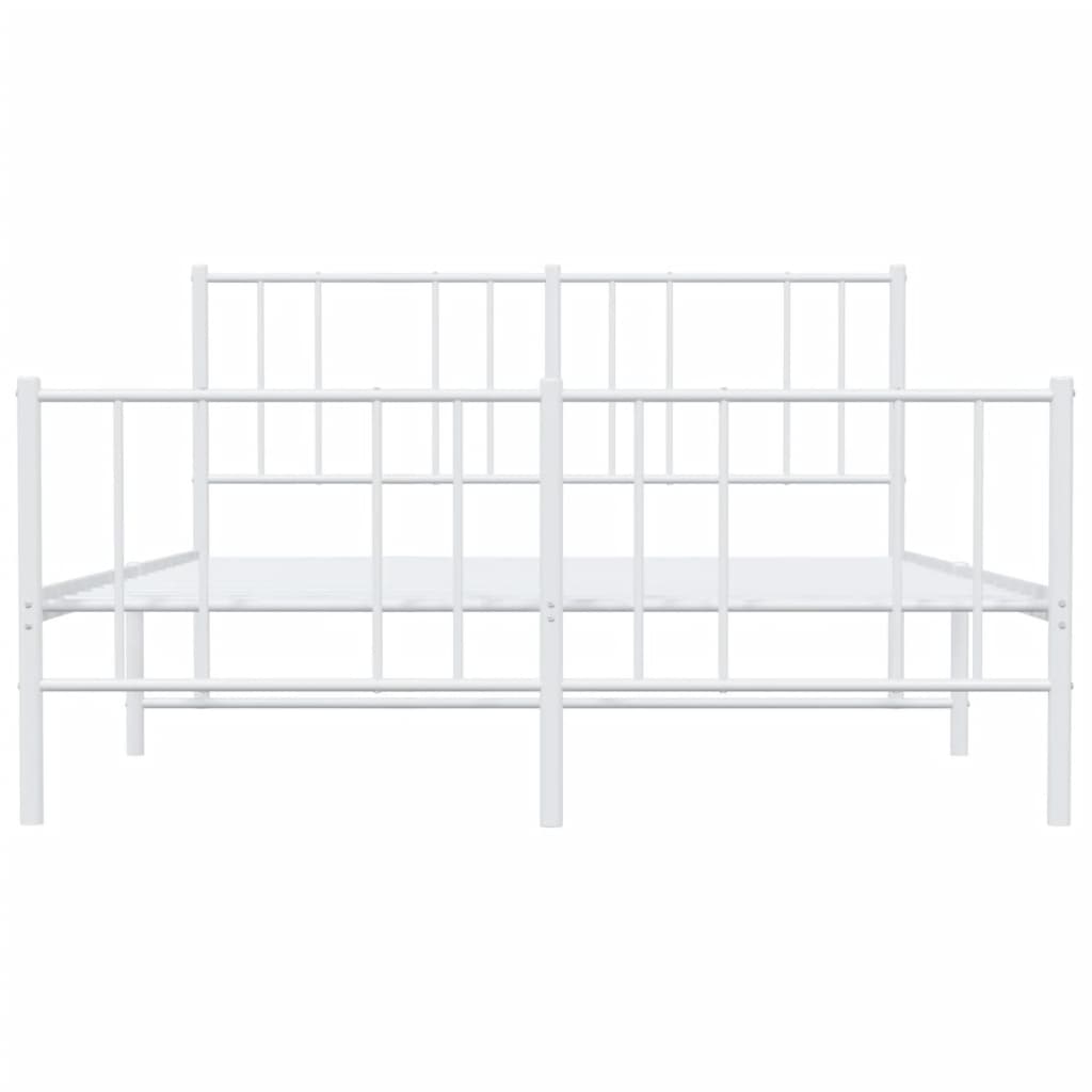 Bedframe Met Hoofd- En Voeteneinde Metaal 135 x 190 cm Wit met hoofdbord & voetbord