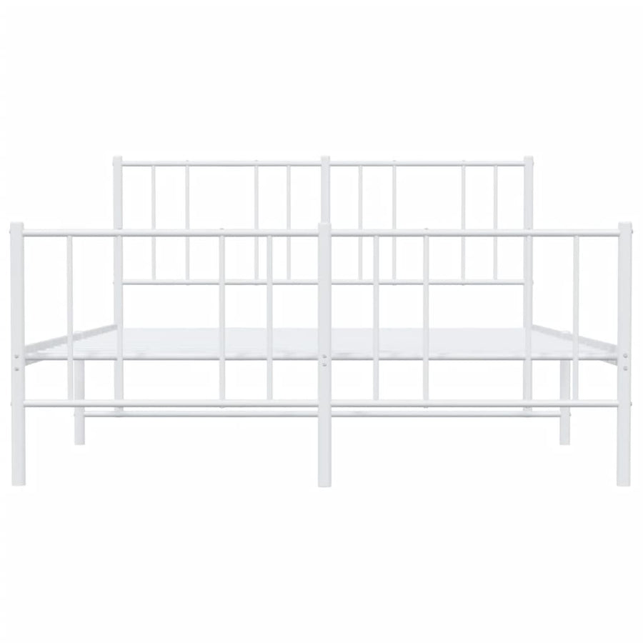 Bedframe Met Hoofd- En Voeteneinde Metaal 135 x 190 cm Wit met hoofdbord & voetbord