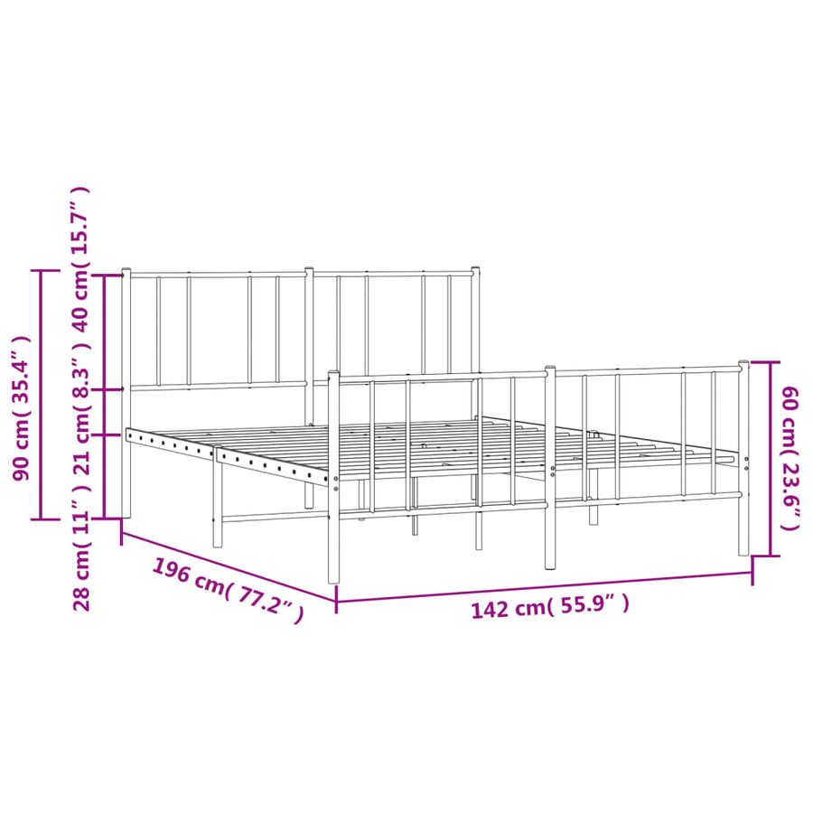 Bedframe Met Hoofd- En Voeteneinde Metaal 135 x 190 cm Wit met hoofdbord & voetbord