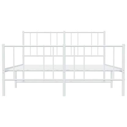 Bedframe Met Hoofd- En Voeteneinde Metaal 150 x 200 cm Wit met hoofdbord & voetbord