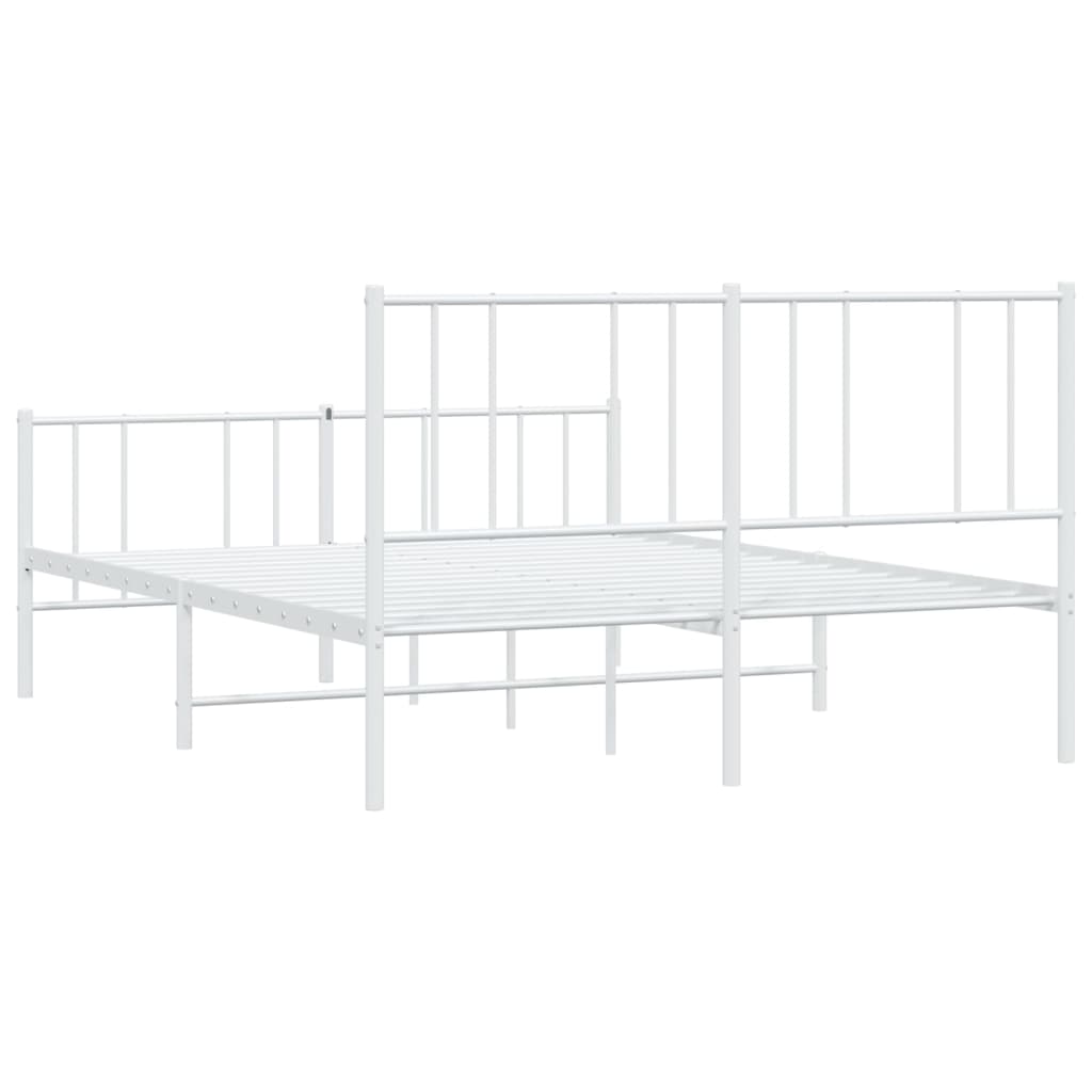 Bedframe Met Hoofd- En Voeteneinde Metaal 150 x 200 cm Wit met hoofdbord & voetbord