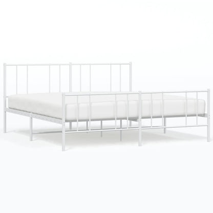 Bedframe Met Hoofd- En Voeteneinde Metaal 180 x 200 cm Wit met hoofdbord & voetbord