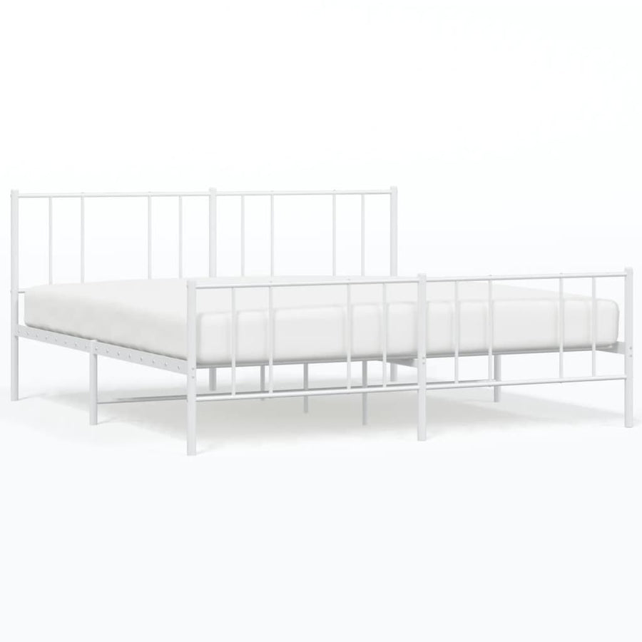 Bedframe Met Hoofd- En Voeteneinde Metaal 180 x 200 cm Wit met hoofdbord & voetbord
