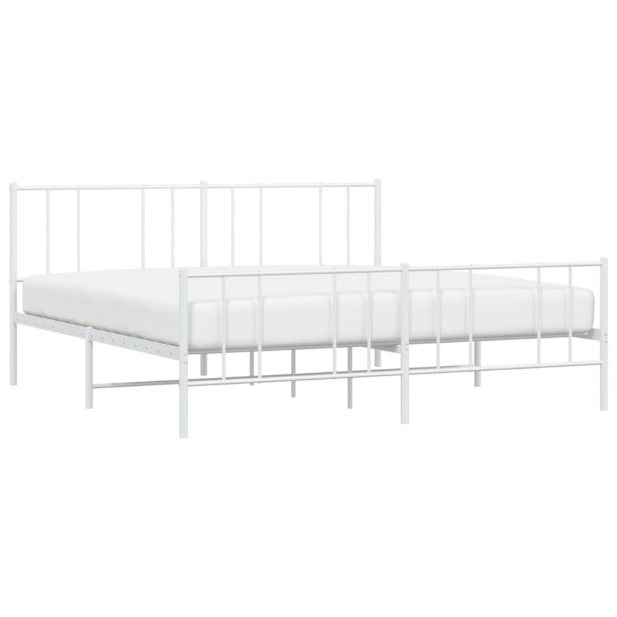 Bedframe Met Hoofd- En Voeteneinde Metaal 180 x 200 cm Wit met hoofdbord & voetbord