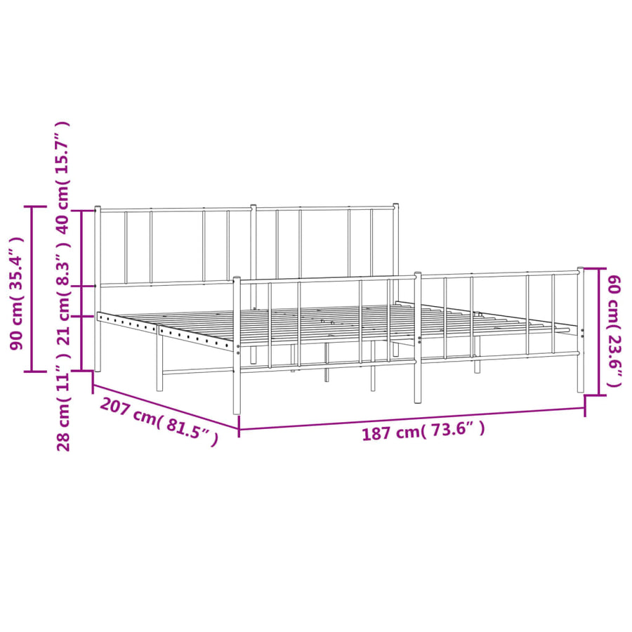 Bedframe Met Hoofd- En Voeteneinde Metaal 180 x 200 cm Wit met hoofdbord & voetbord