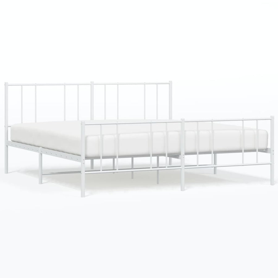 Bedframe Met Hoofd- En Voeteneinde Metaal 183 x 213 cm Wit met hoofdbord & voetbord