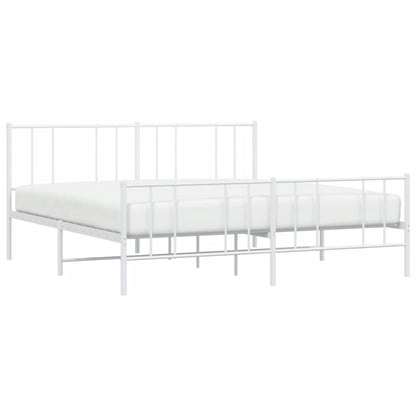 Bedframe Met Hoofd- En Voeteneinde Metaal 183 x 213 cm Wit met hoofdbord & voetbord