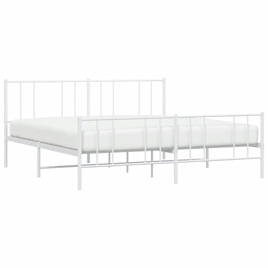 Bedframe Met Hoofd- En Voeteneinde Metaal 183 x 213 cm Wit met hoofdbord & voetbord