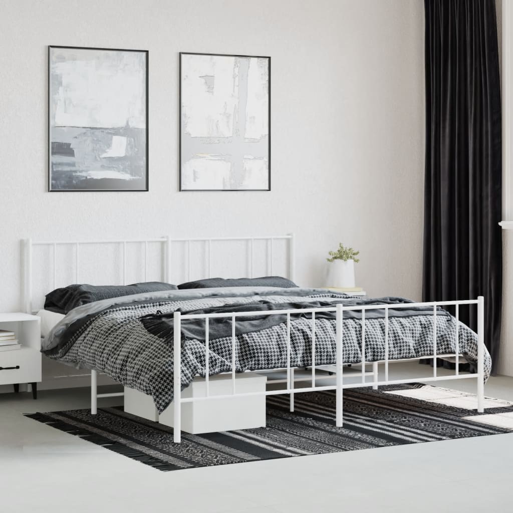Bedframe Met Hoofd- En Voeteneinde Metaal 183 x 213 cm Wit met hoofdbord & voetbord