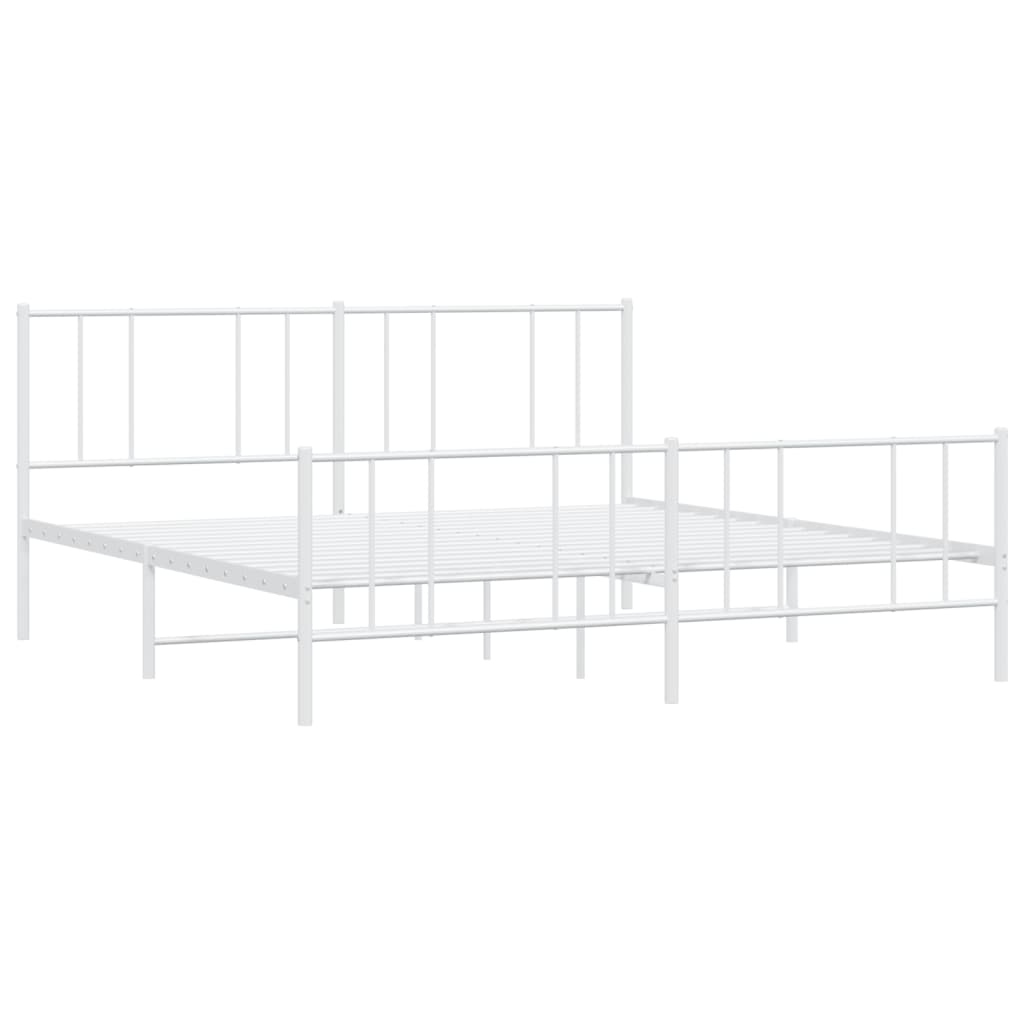 Bedframe Met Hoofd- En Voeteneinde Metaal 183 x 213 cm Wit met hoofdbord & voetbord