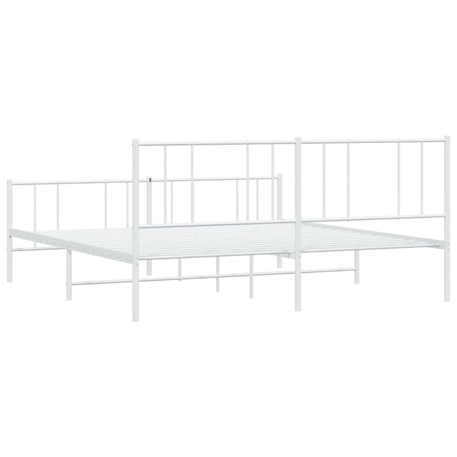 Bedframe Met Hoofd- En Voeteneinde Metaal 183 x 213 cm Wit met hoofdbord & voetbord