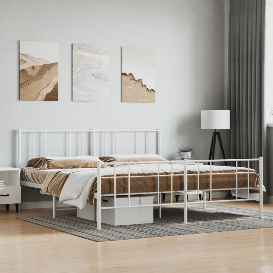 Bedframe Met Hoofd- En Voeteneinde Metaal 183 x 213 cm Wit met hoofdbord & voetbord