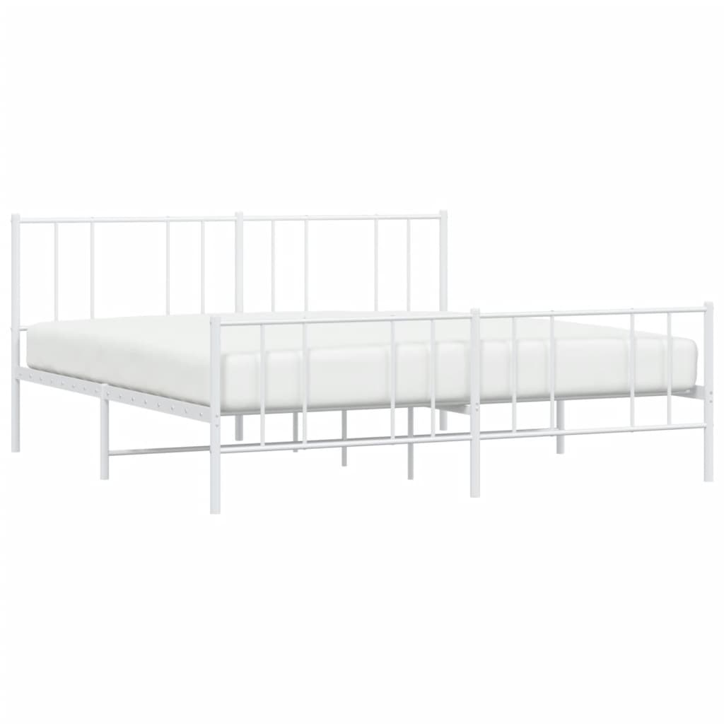 Bedframe Met Hoofd- En Voeteneinde Metaal 193 x 203 cm Wit met hoofdbord & voetbord