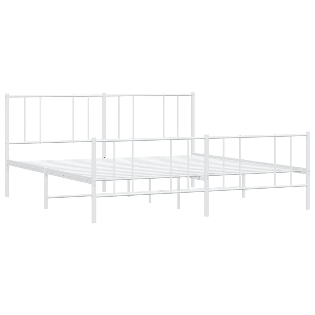 Bedframe Met Hoofd- En Voeteneinde Metaal 193 x 203 cm Wit met hoofdbord & voetbord