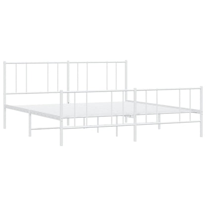 Bedframe Met Hoofd- En Voeteneinde Metaal 193 x 203 cm Wit met hoofdbord & voetbord