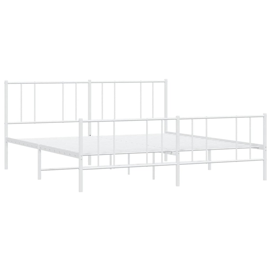Bedframe Met Hoofd- En Voeteneinde Metaal 193 x 203 cm Wit met hoofdbord & voetbord