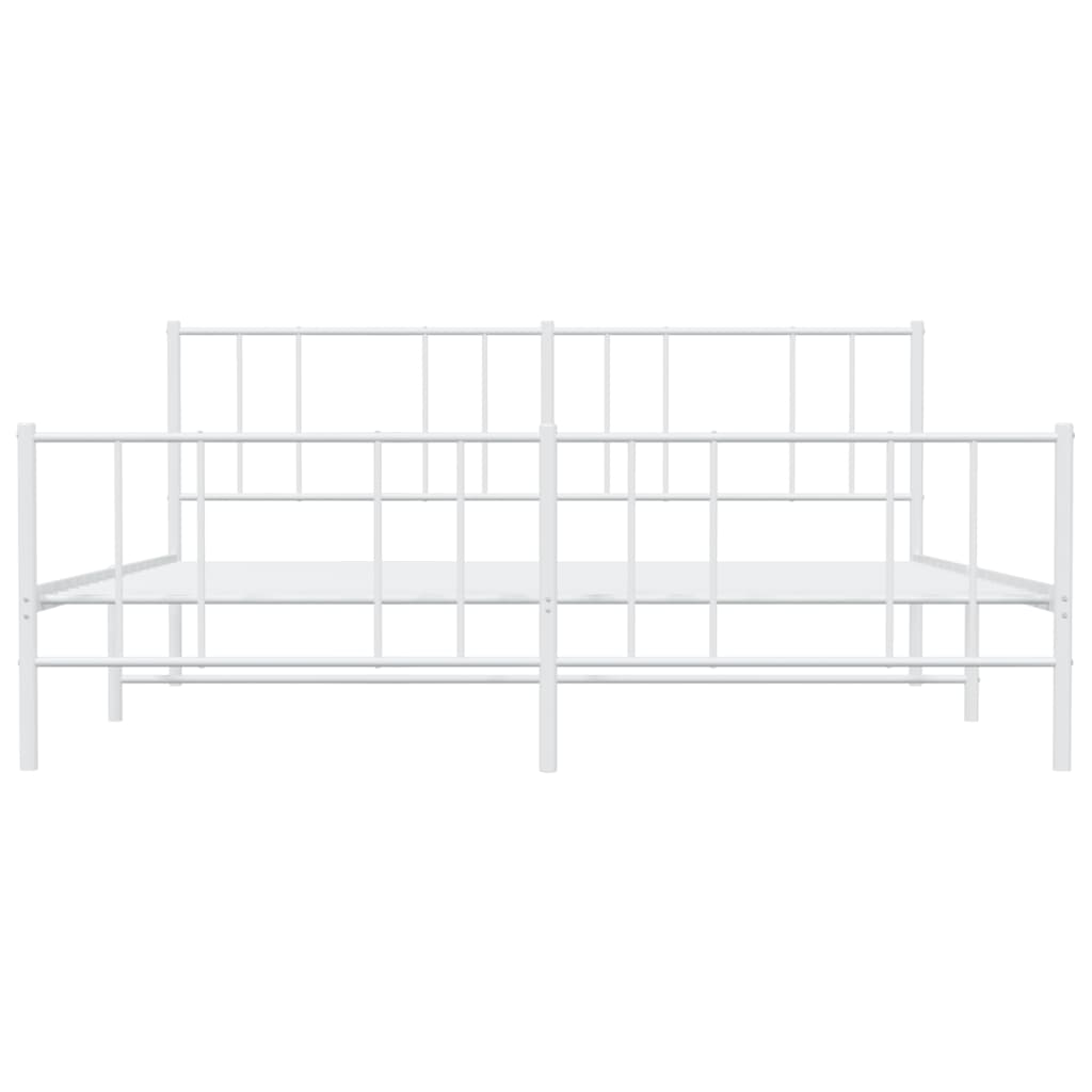 Bedframe Met Hoofd- En Voeteneinde Metaal 193 x 203 cm Wit met hoofdbord & voetbord