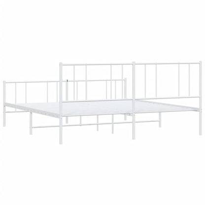 Bedframe Met Hoofd- En Voeteneinde Metaal 193 x 203 cm Wit met hoofdbord & voetbord