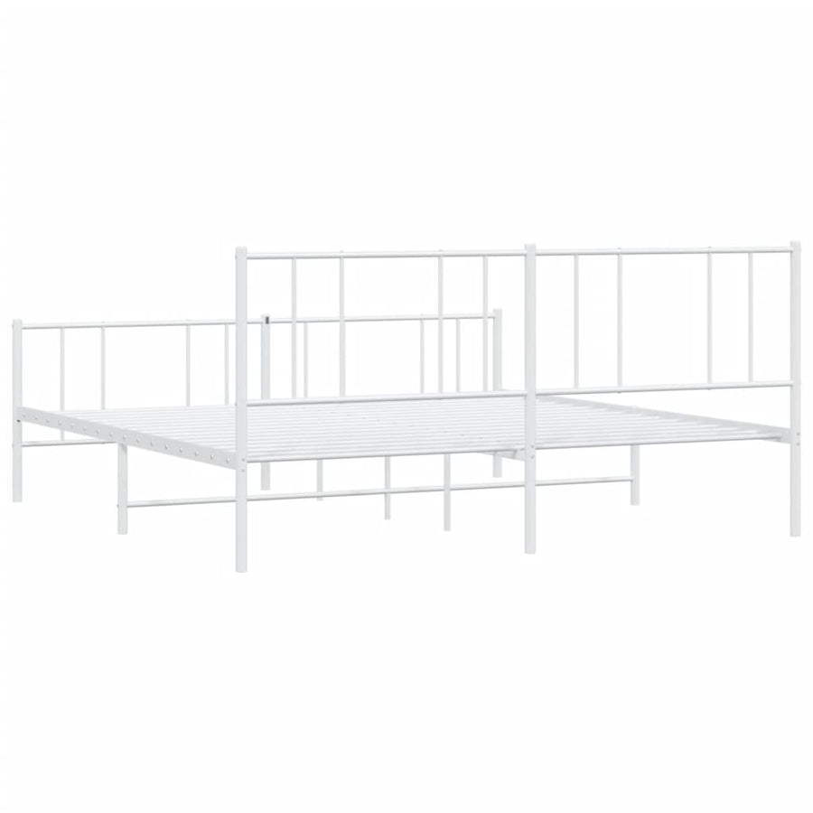 Bedframe Met Hoofd- En Voeteneinde Metaal 193 x 203 cm Wit met hoofdbord & voetbord