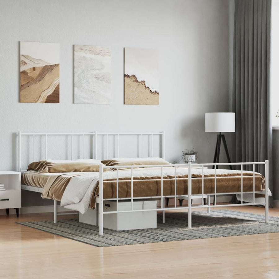 Bedframe Met Hoofd- En Voeteneinde Metaal 193 x 203 cm Wit met hoofdbord & voetbord