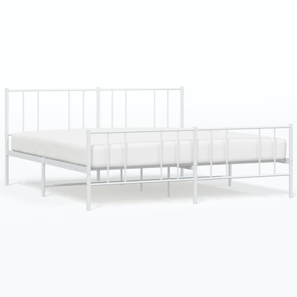 Bedframe Met Hoofd- En Voeteneinde Metaal 200 x 200 cm Wit met hoofdbord & voetbord