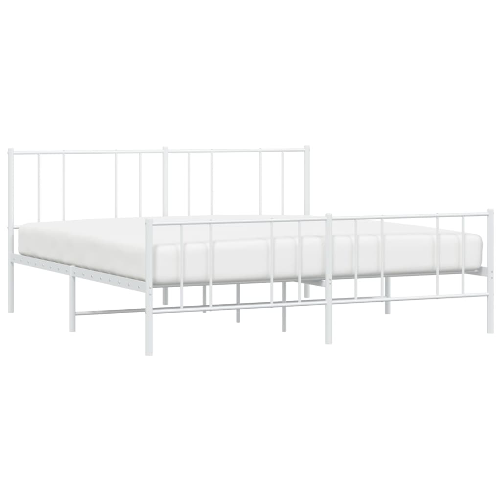 Bedframe Met Hoofd- En Voeteneinde Metaal 200 x 200 cm Wit met hoofdbord & voetbord