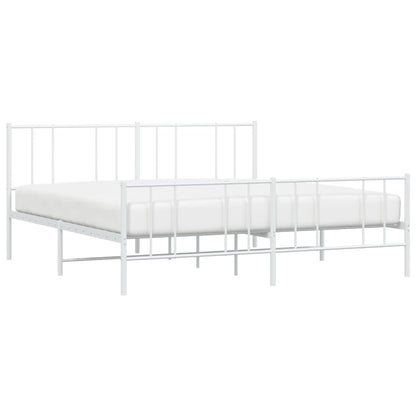 Bedframe Met Hoofd- En Voeteneinde Metaal 200 x 200 cm Wit met hoofdbord & voetbord