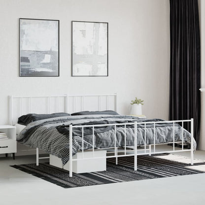 Bedframe Met Hoofd- En Voeteneinde Metaal 200 x 200 cm Wit met hoofdbord & voetbord