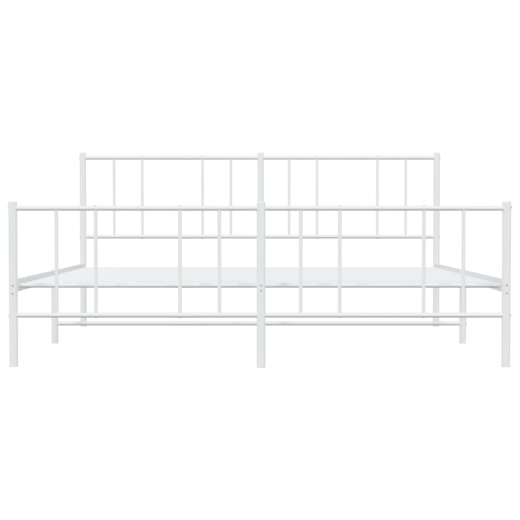 Bedframe Met Hoofd- En Voeteneinde Metaal 200 x 200 cm Wit met hoofdbord & voetbord