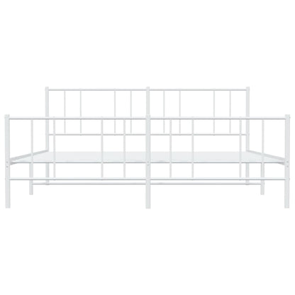 Bedframe Met Hoofd- En Voeteneinde Metaal 200 x 200 cm Wit met hoofdbord & voetbord