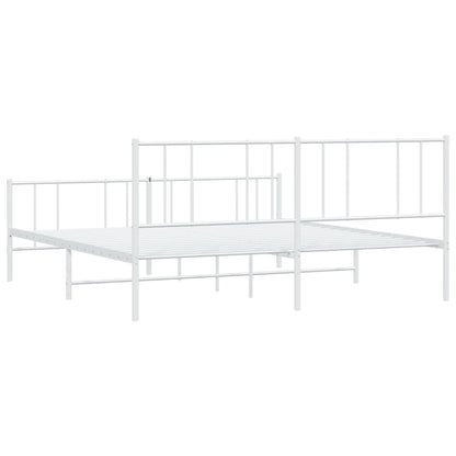 Bedframe Met Hoofd- En Voeteneinde Metaal 200 x 200 cm Wit met hoofdbord & voetbord