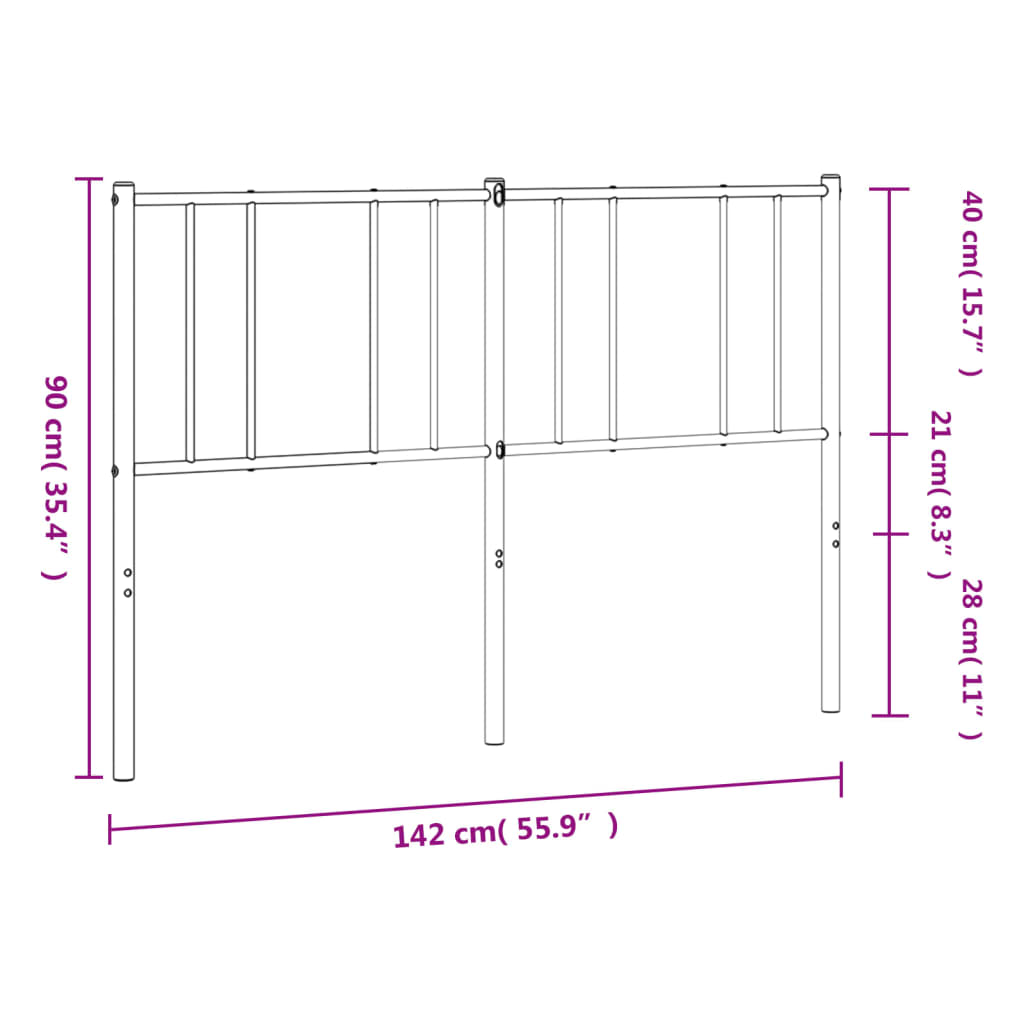 Vervangend hoofdbord 135 cm metaal wit