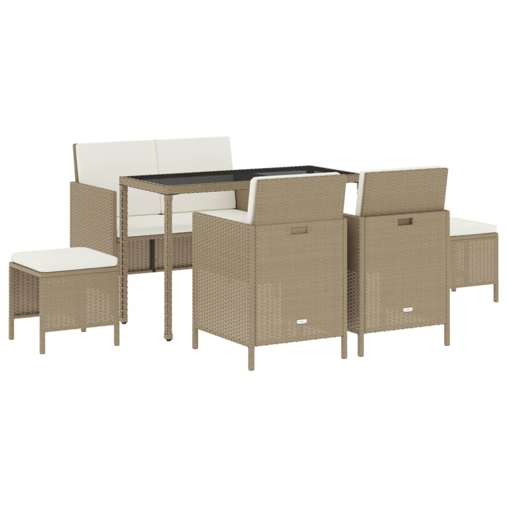 6-Delige Tuinset Met Kussens Poly Rattan Beige