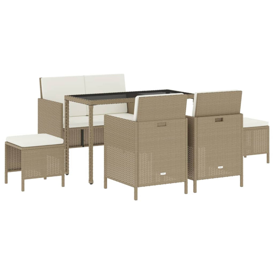 6-Delige Tuinset Met Kussens Poly Rattan Beige