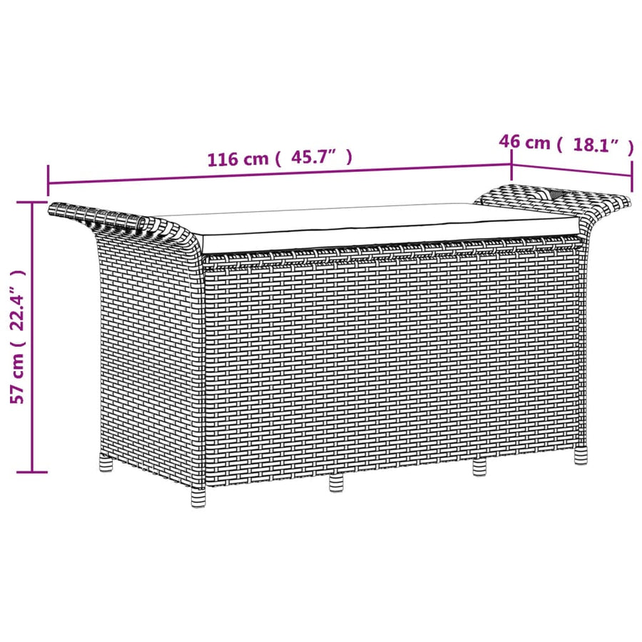 Tuinbank Met Kussen Poly Rattan 116 x 46 x 57 cm Bruin